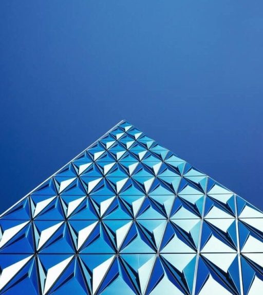 Photograph of a blue pyramid by Jonathan Kennedy.